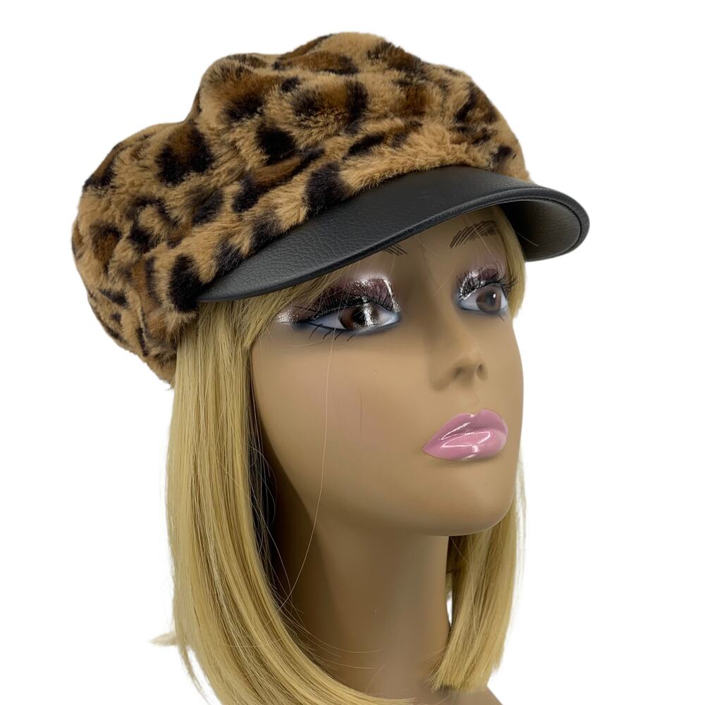 Leopard Faux Fur Newsboy Cap By August Hat Company